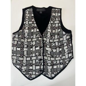Vintage New Identity Quilted Vest- Lace & Ribbon- Size 1x- Button Up